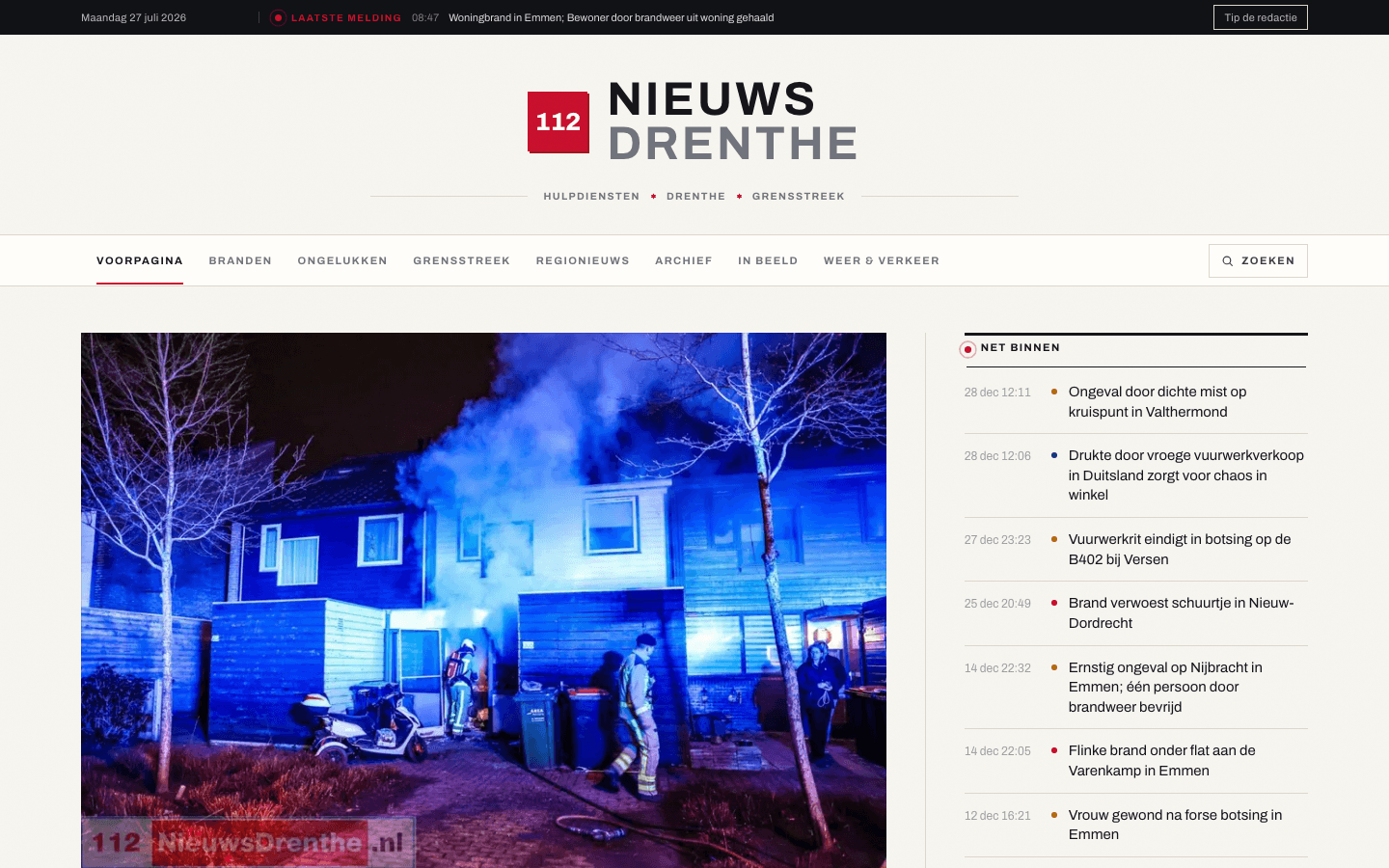 Nieuwsplatform 112 Nieuws Drenthe met actuele meldingen uit de regio