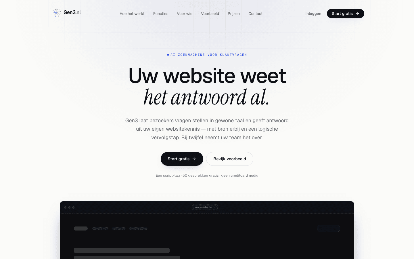 Publieke website van Gen3 met uitleg over de assistent