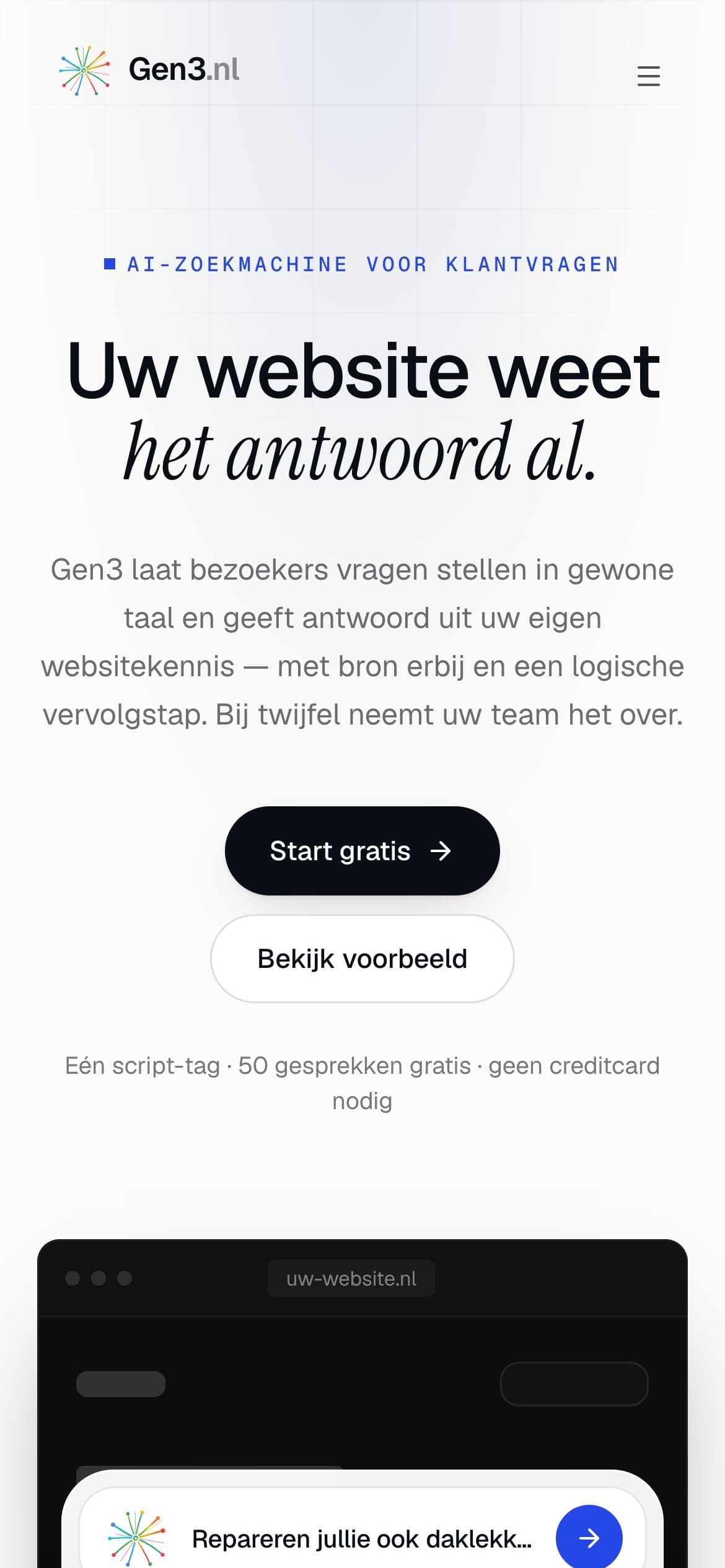 Mobiele weergave van de Gen3-website