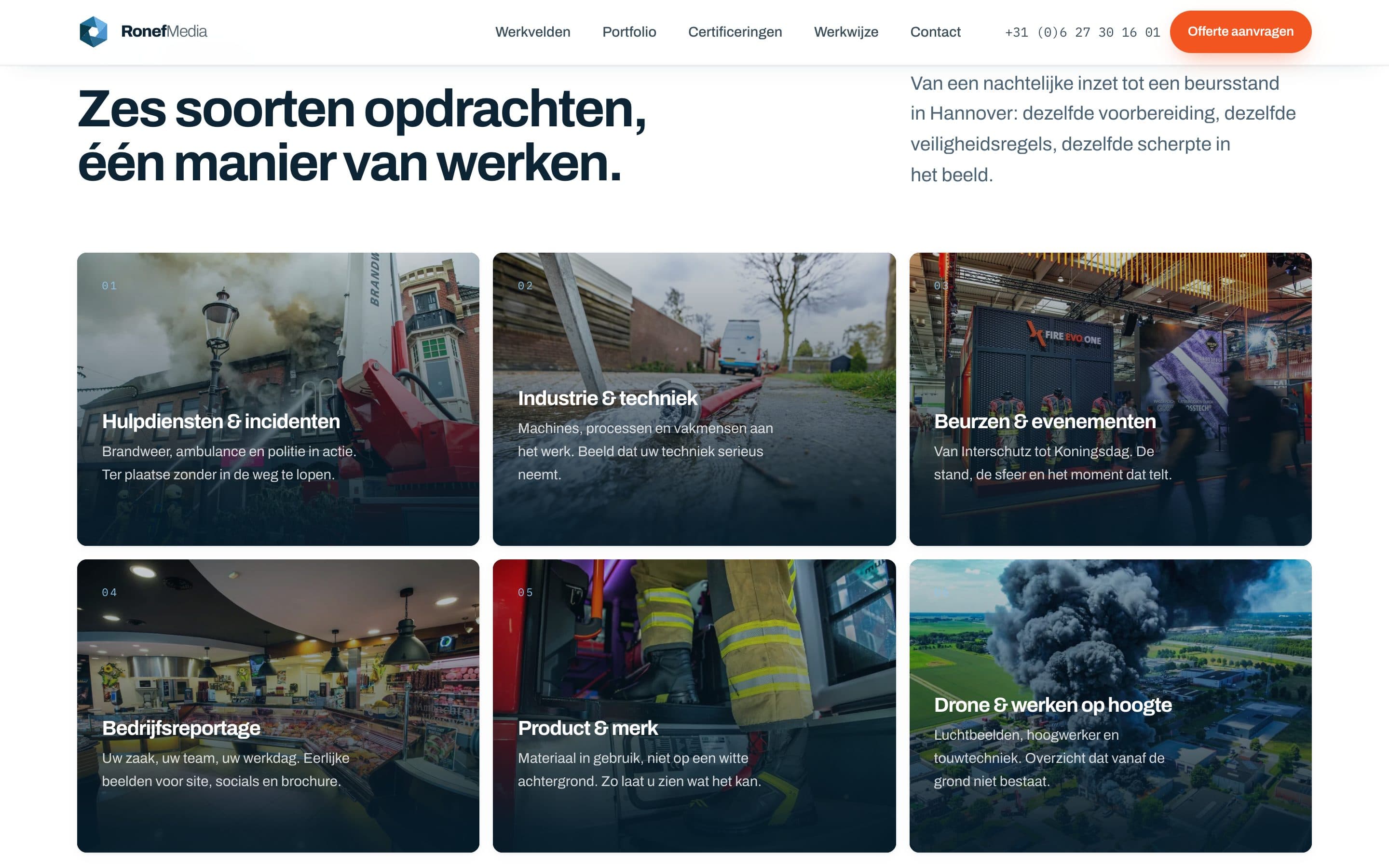 Werkvelden en portfolio op de site van RonefMedia