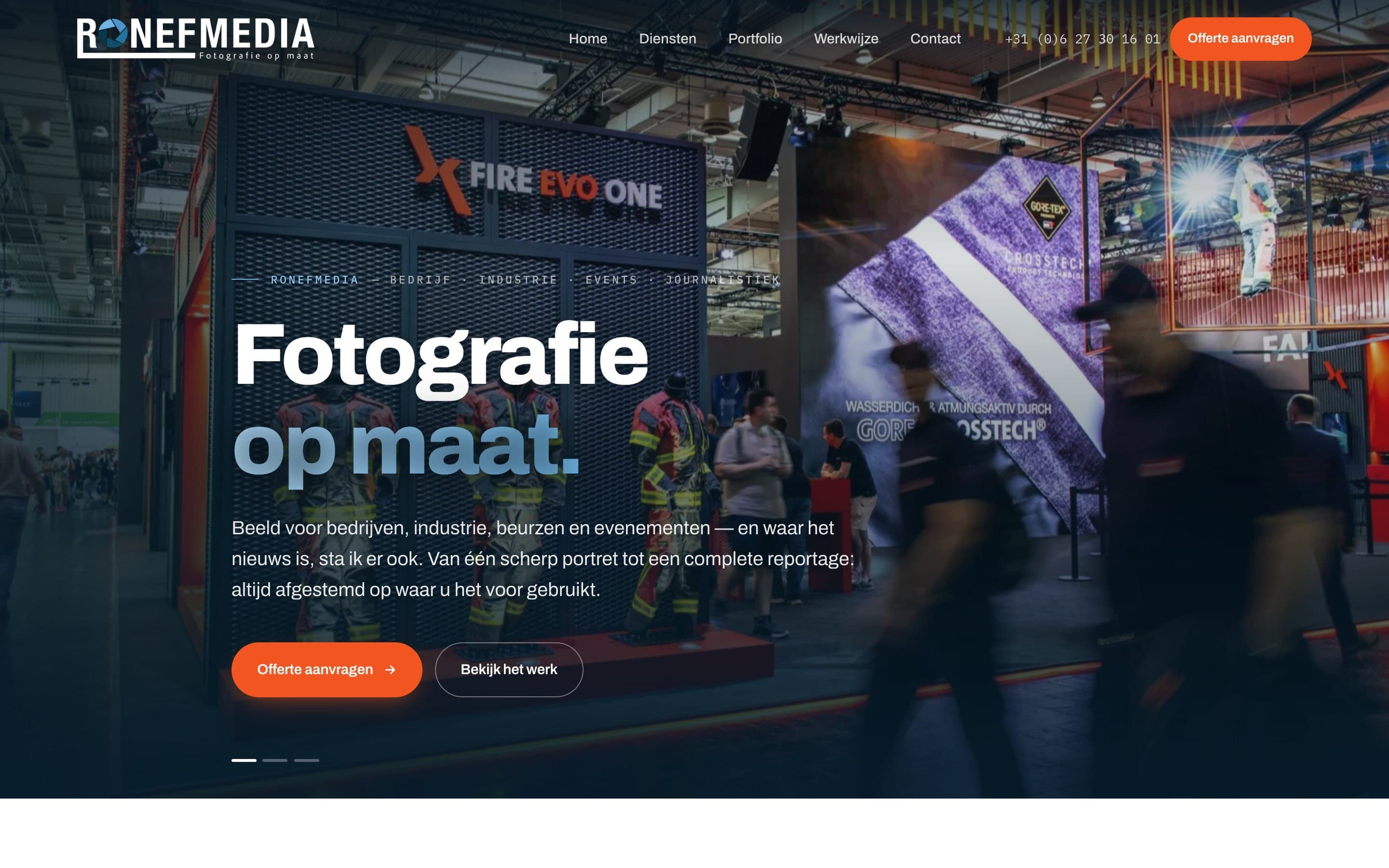 Nieuwe website van RonefMedia met een dronefoto van een industriële brand