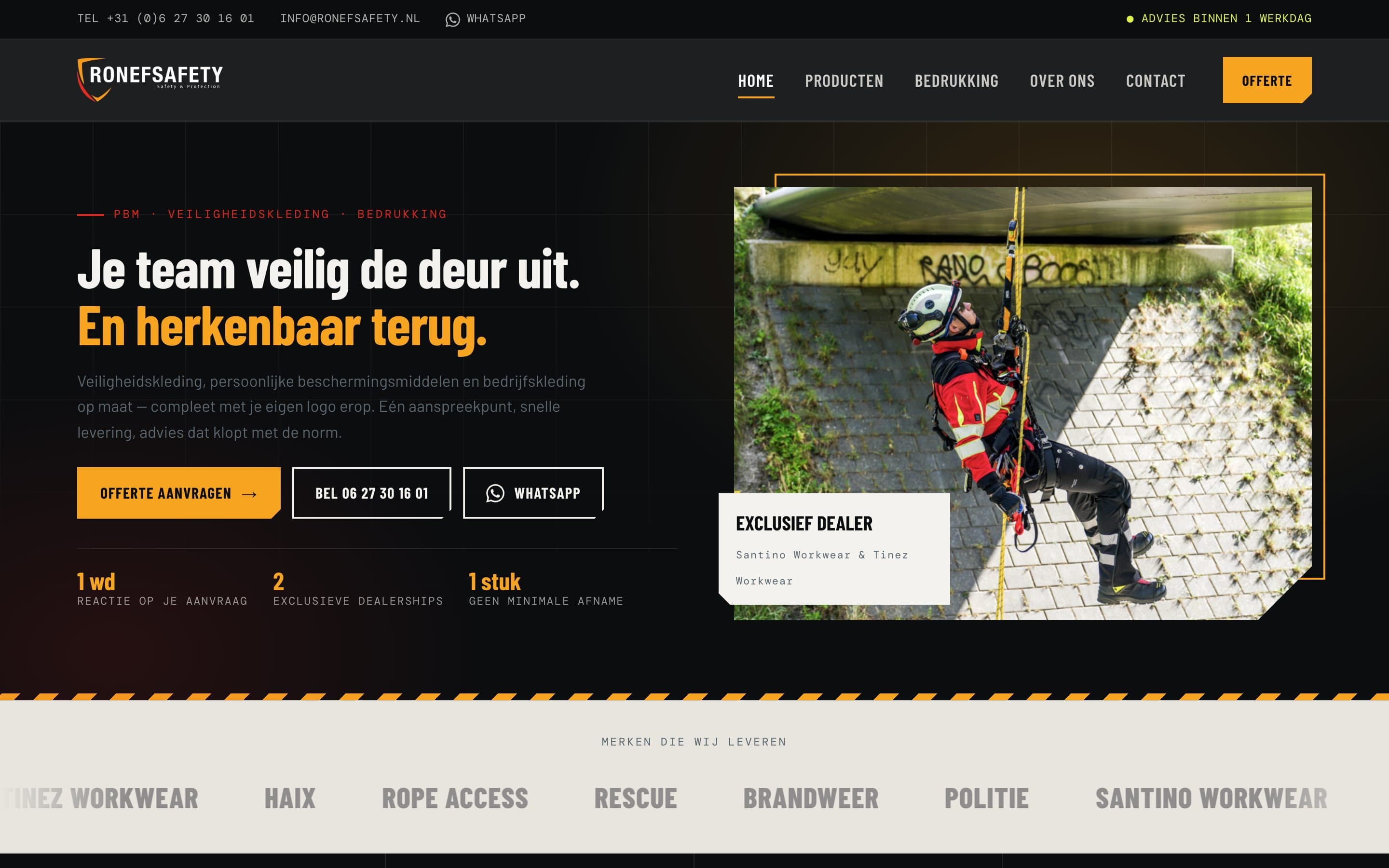 Nieuwe website van RonefSafety met veiligheidskleding en een duidelijke offerteknop