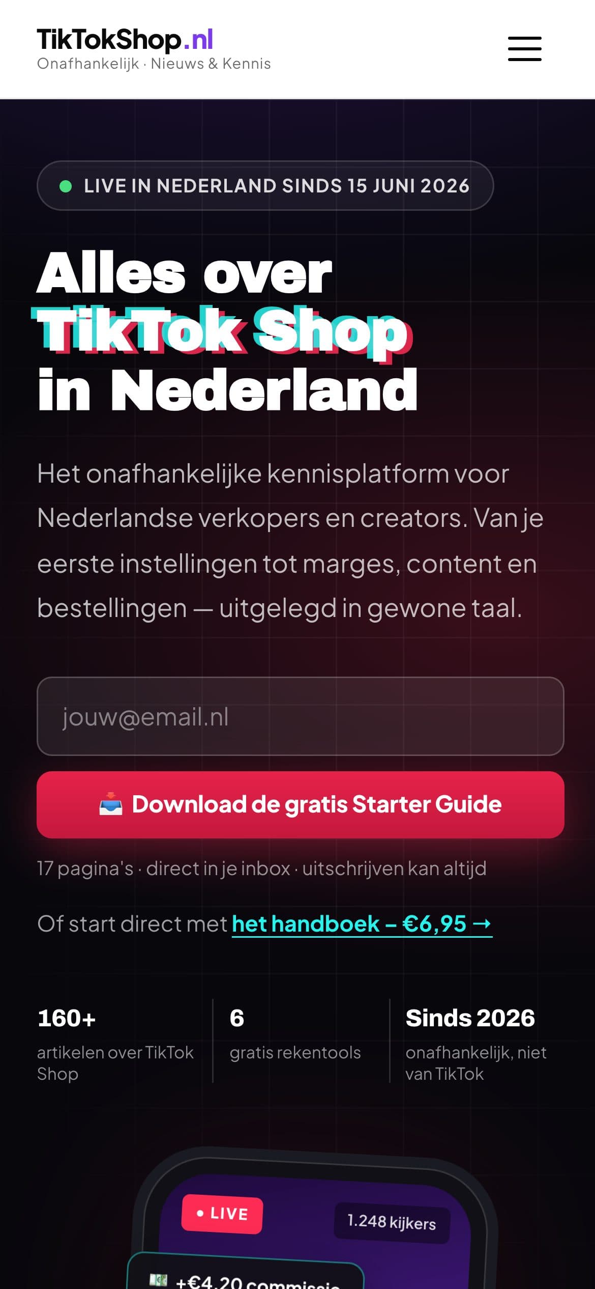 Mobiele weergave van TikTokShop.nl